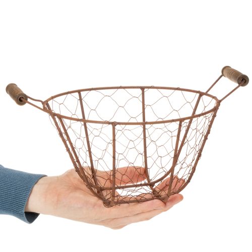 Artikel Drahtkorb Vintage rund mit Holzgriffen Metallkorb Rost Ø22cm