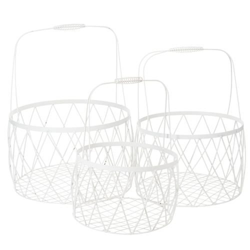 Floristik24 Drahtkorb mit Henkel Korb Weiß Metall Ø25/30/35cm 3er-Set