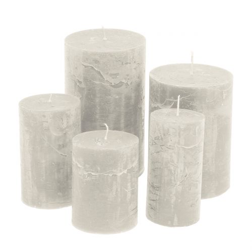 10 Stück 100x70mm Qualität Stumpenkerzen Paket Kerzen Tischdeko HELLGRAU