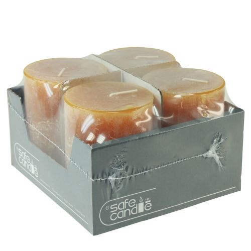Artikel Stumpenkerzen Gelb Rustic 80x110mm 4er Set Safe Candle - Brenndauer 57h, RAL-Qualität