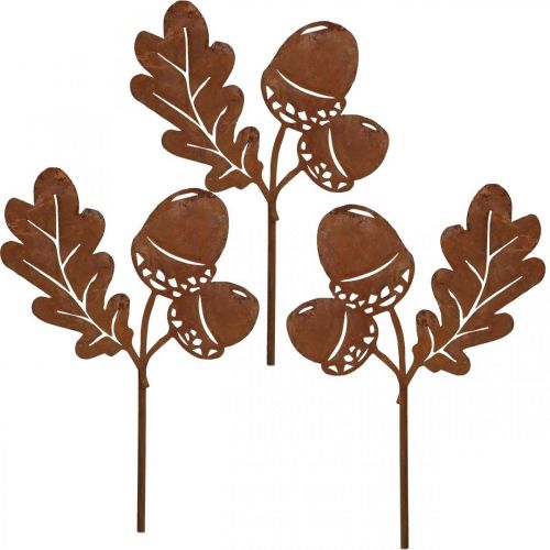 Floristik24 Gartenstecker Eicheln mit Blatt Edelrost Metall H19cm 6 St
