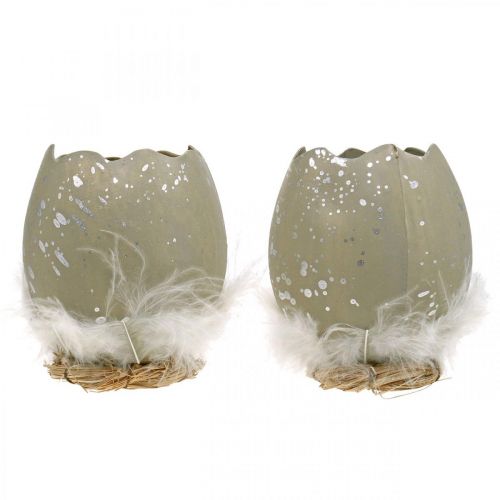 Artikel Ei zum Dekorieren, Ostern, Deko-Eierhälfte, Frühlingsdeko Ø8cm H10cm Grau, Silbern 4St