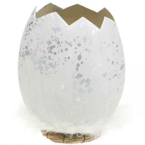 Deko-Ei, Eierhälfte zum Dekorieren, Osterdeko Ø10,5cm H14,5cm Weiß, Silbern 3St