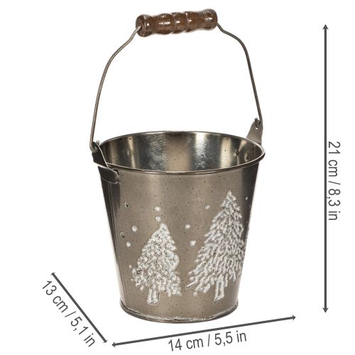 Deko Eimer mit Tannen und Holzgriff 13cm | Floristik24.de