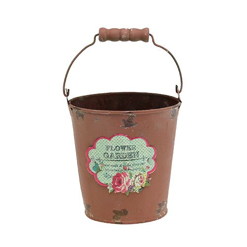 Floristik24 Eimer mit Motiv Braun in Antikoptik Ø11cm H12cm