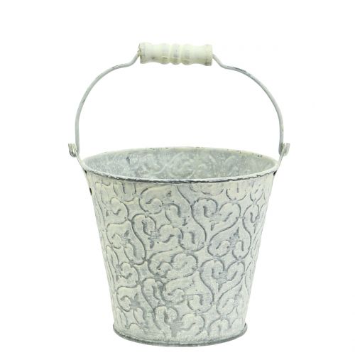Zinkeimer mit Dekor Crème gewaschen Ø11cm H10,5cm | Floristik24.de