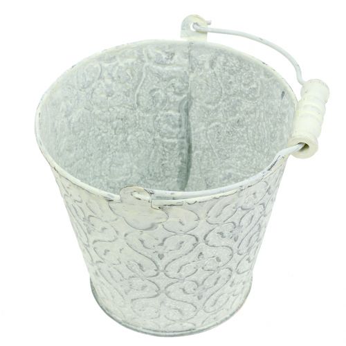 Zinkeimer mit Dekor Crème gewaschen Ø11cm H10,5cm | Floristik24.de