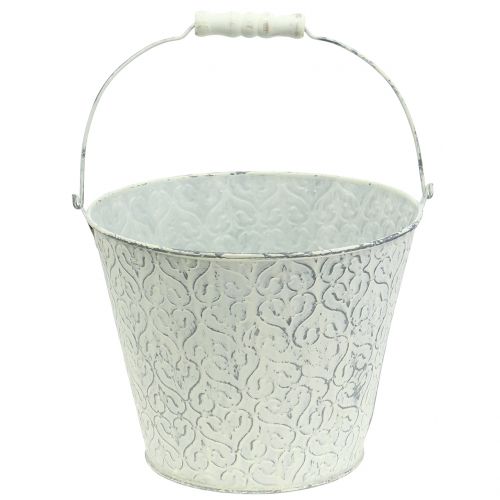 Zinkeimer mit Dekor Crème gewaschen Ø22cm H17cm | Floristik24.de
