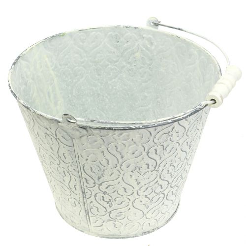 Zinkeimer mit Dekor Crème gewaschen Ø22cm H17cm | Floristik24.de