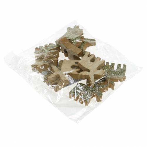 Floristik24 Streudeko Weihnachten Elch Holz Golden, Glitzer 5×5,5cm 12 St