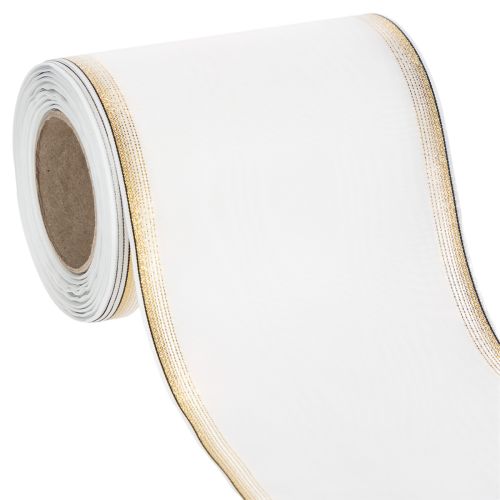 Elegantes Kranzband Moiré 125mm Weiß mit Goldrand - Hochwertiges Dekoband für Floristik und Festlichkeiten kaufen | Floristik24.de