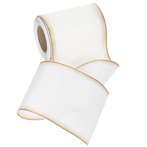 Elegantes Kranzband Moiré 125mm Weiß mit Goldrand - Hochwertiges Dekoband für Floristik und Festlichkeiten | Floristik24.de
