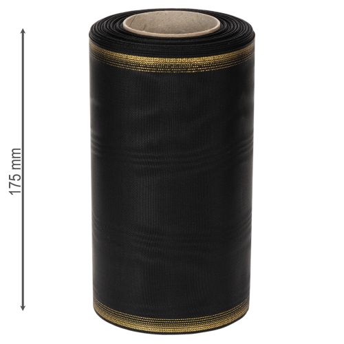 Elegantes Kranzband Moiré 175mm Schwarz mit Perlkante und Taftbindung, Dekoband Trauerfloristik, Schleifenband 25m | Floristik24.de