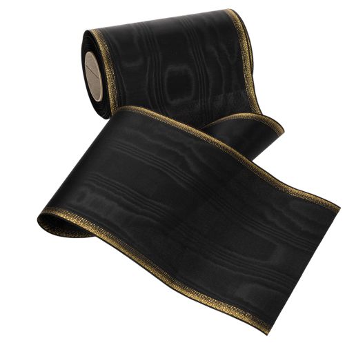 Elegantes Kranzband Moiré 175mm Schwarz mit Perlkante und Taftbindung, Dekoband Trauerfloristik, Schleifenband 25m | Floristik24.de