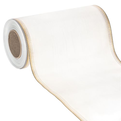 Elegantes Kranzband Moiré 200mm Weiß mit Perlkante in Gold und Spezialappretur, 25m - Perfekt für Deko & Festlichkeiten kaufen | Floristik24.de