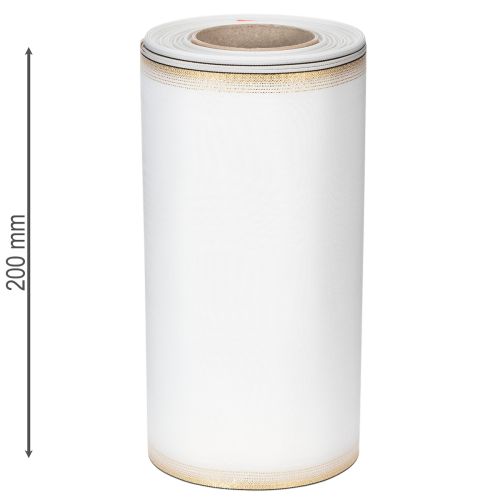 Elegantes Kranzband Moiré 200mm Weiß mit Perlkante in Gold und Spezialappretur, 25m - Perfekt für Deko & Festlichkeiten | Floristik24.de
