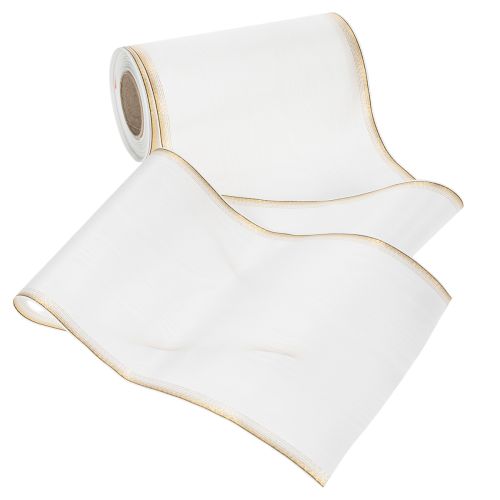 Elegantes Kranzband Moiré 200mm Weiß mit Perlkante in Gold und Spezialappretur, 25m - Perfekt für Deko & Festlichkeiten | Floristik24.de