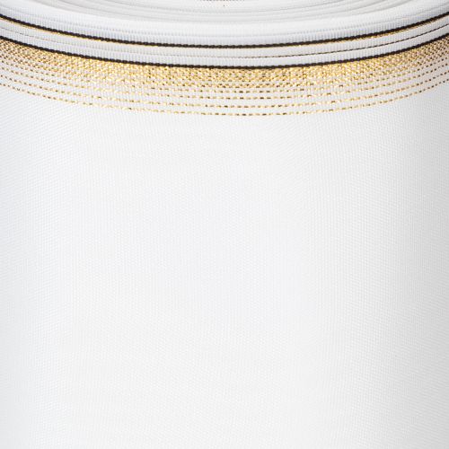 Elegantes Kranzband Moiré 200mm Weiß mit Perlkante in Gold und Spezialappretur, 25m - Perfekt für Deko & Festlichkeiten | Floristik24.de
