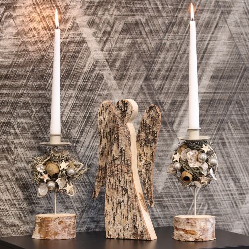 Engelfigur aus Holz mit Rinde aus Birke 30cm | Floristik24.de
