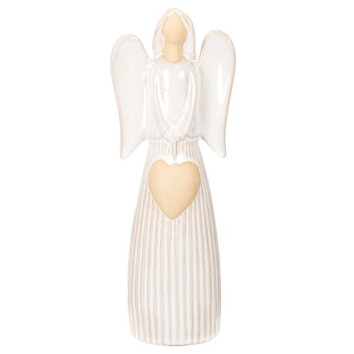 Engel Figur mit Herz Dekoration in Cremeweiß 23cm