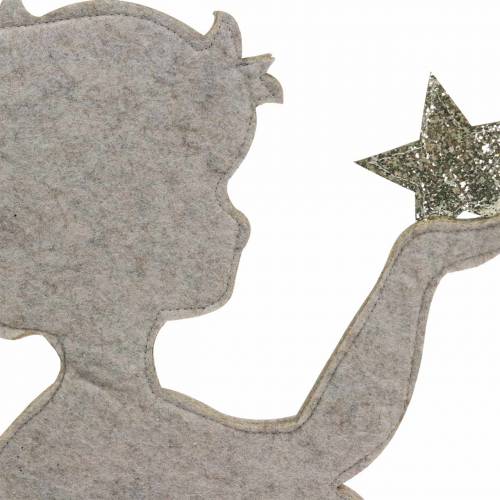 Floristik24 Aufsteller Weihnachtsengel auf Birkenstamm Filz Creme, Gold H46cm