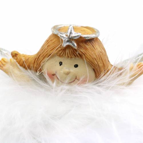 Floristik24 Deko Engel in Wolke Weiß, Silbern Ø6,5/6cm H7/6cm 2St