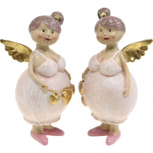 Rosa Engel mit Herz Deko Figur Weihnachten 9×8×19,5cm 2St