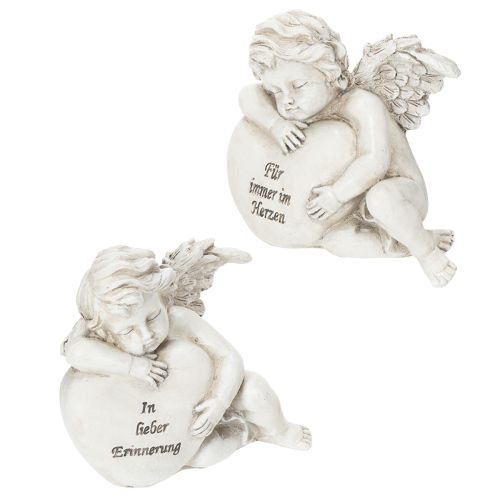 Engel Figur Herz Grabdeko mit Inschrift Dekoration für Trauer 13cm 2St