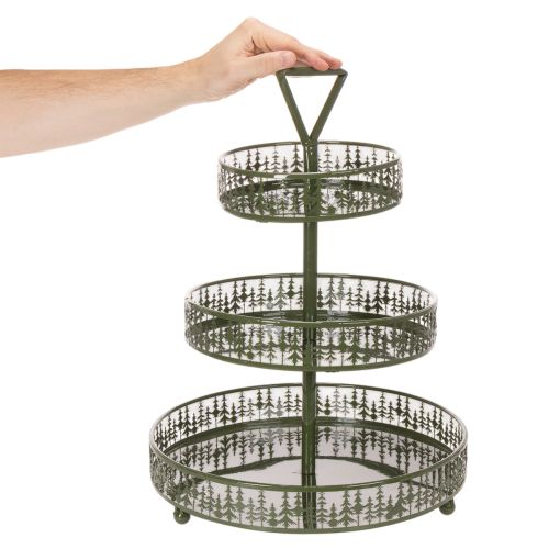 Metall-Etagere Grün drei Etagen Tannendekor rund 49cm | Floristik24.de