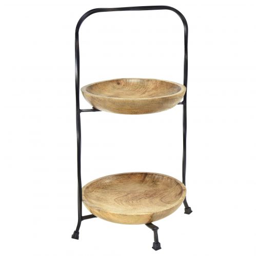 Floristik24 Etagere 2-stöckig Holz Natur Metall Schwarz Ø19cm H40cm