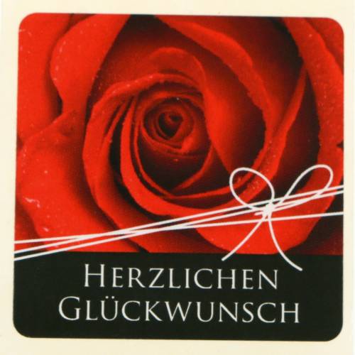 Etiketten "Herzlichen Glückwunsch" Rose 3,5cm x 3,5cm 500St