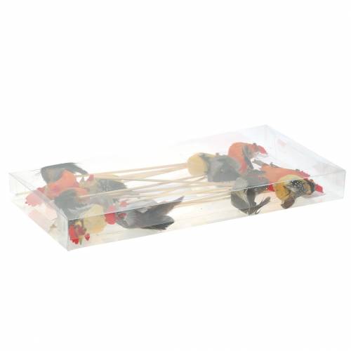 Floristik24 Hahn mit echten Federn am Stab Orange, Gelb, Braun Sortiert H5-6cm 12 St