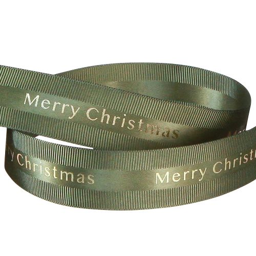 Floristik24 Festliches Weihnachtsband in Dunkelgrün mit goldenem 'Merry Christmas' Schriftzug Breit 25mm Länge 20m