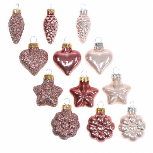 Artikel Mini-Christbaumschmuck-Mix sortiert Glas Rosa, Pink 12St