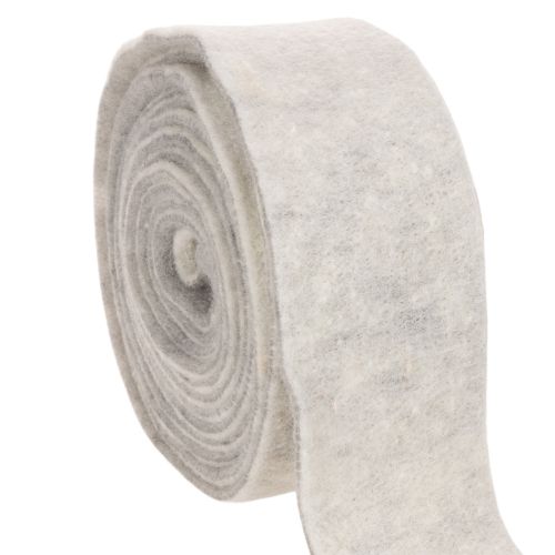 Filzband zweifarbig Weiß/Grau aus 100% Wolle 7,5cm 5m