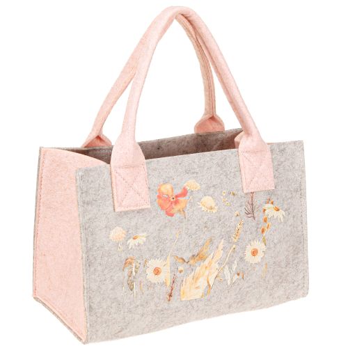 Floristik24 Filztasche mit Blumenmotiv – Nachhaltige Geschenk- & Einkaufstasche in Grau & Rosa 26cm 2St