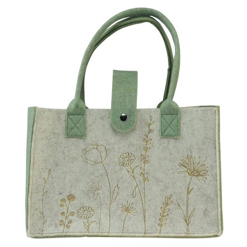 Floristik24 Filztasche mit Henkel mit Blumen Creme Grün 30x18x37cm