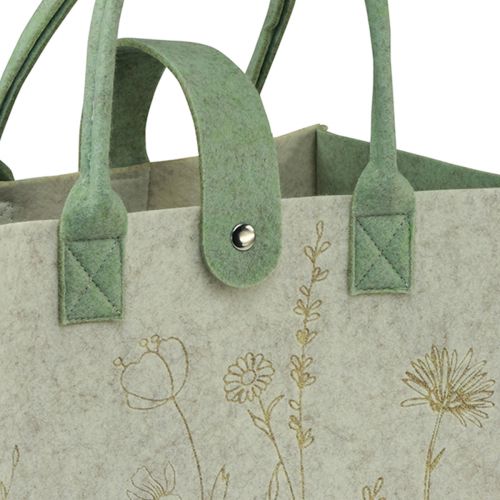 Floristik24 Filztasche mit Henkel mit Blumen Creme Grün 30x18x37cm