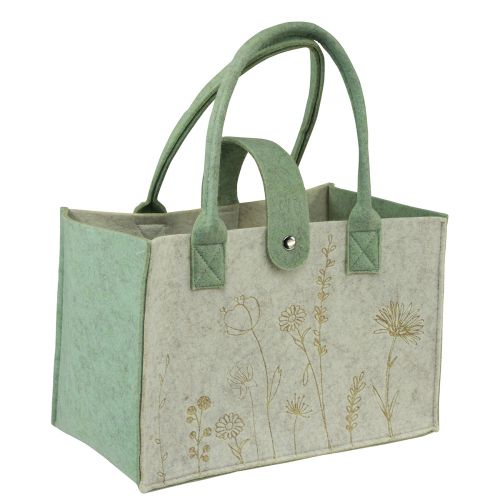 Floristik24 Filztasche mit Henkel mit Blumen Creme Grün 30x18x37cm