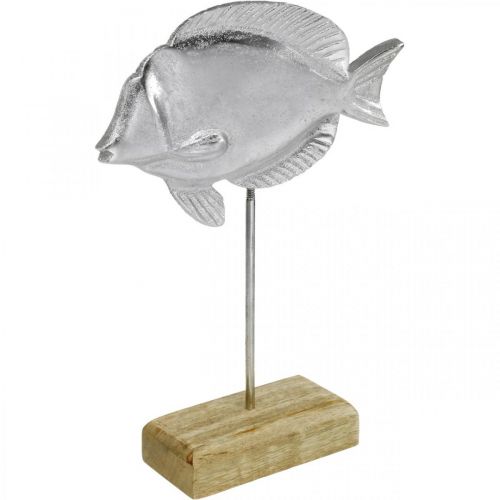 Fisch zum Stellen, Maritime Deko, Dekofisch aus Metall Silbern, Naturfarben H23cm