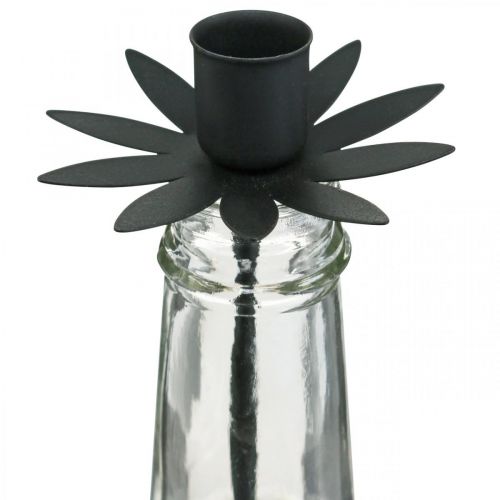 Kerzenhalter für Flasche Schwarz Glas, Metall Ø6,5cm H25,5cm