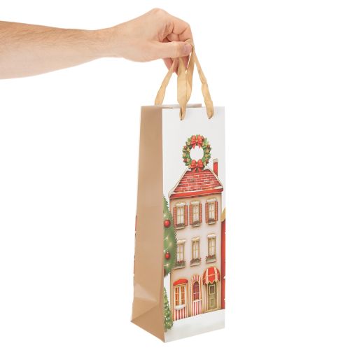 Geschenktasche Flasche Weihnachten Haus und Tannenbaum 36cm 2St | Floristik24.de
