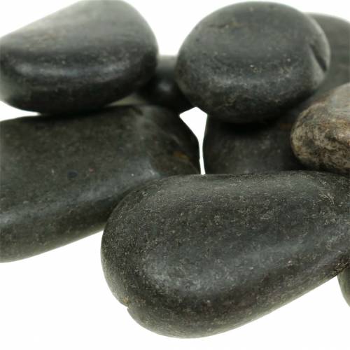 Artikel Flusskiesel Mattschwarz, Natursteine, Dekosteine L15–60mm B15–40mm 2kg