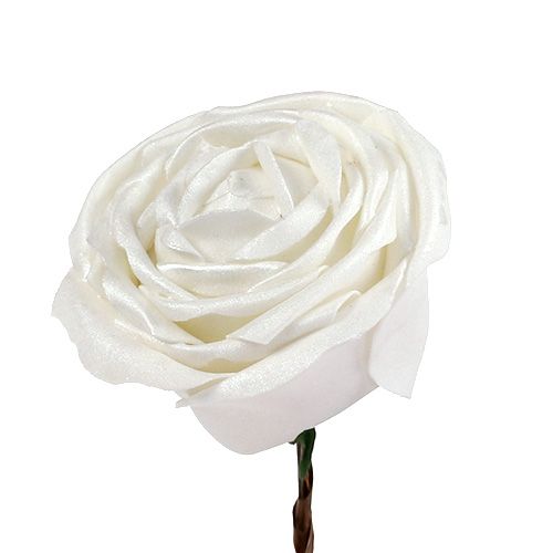 Floristik24 Foam-Rose Weiß mit Perlmutt Ø10cm 6St