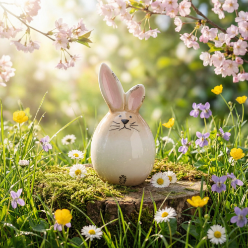 Artikel Osterhase Keramik Weiß Ei Deko Figur Hase Ø6cm H11,5cm