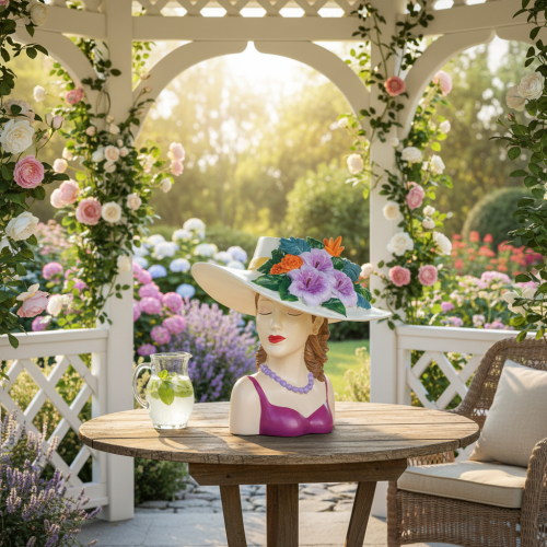 Artikel Blumenvase Frau im Hut mit Blumen Pflanztopf Dekoration für Innen und Außen 20cm