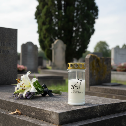 Artikel Grablicht Hund Grabkerze für Tiere Weiß Ø7cm H16,5cm