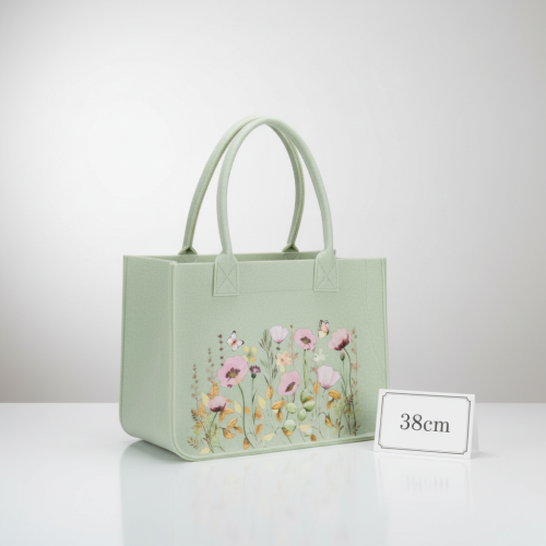 Artikel Filz Tasche mit floralem Motiv ideal für Deko mit Kunstblumen und Geschenkideen 38cm