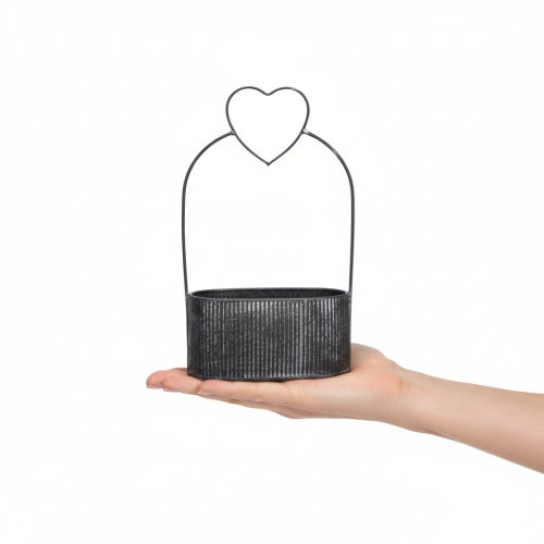 Artikel Deko Schale oval Metall mit Herz Schwarz 20/16cm 2er-Set