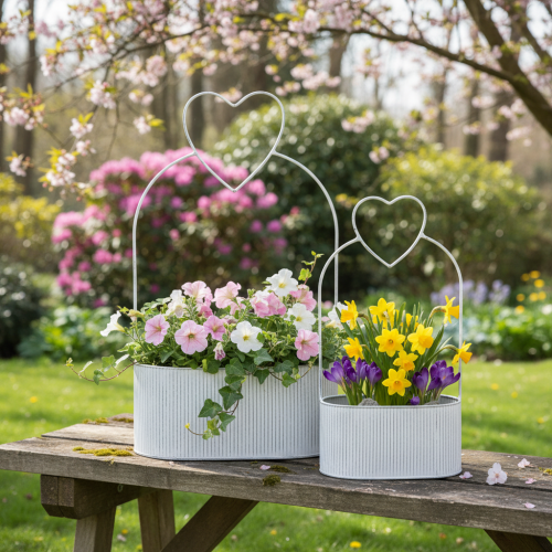 Deko Schale oval Metall mit Herz Weiß 20/16cm 2er-Set | Floristik24.de